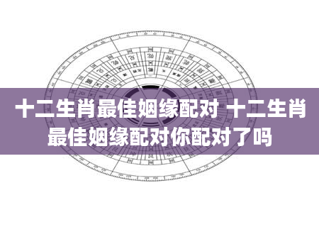 十二生肖最佳姻缘配对 十二生肖最佳姻缘配对你配对了吗