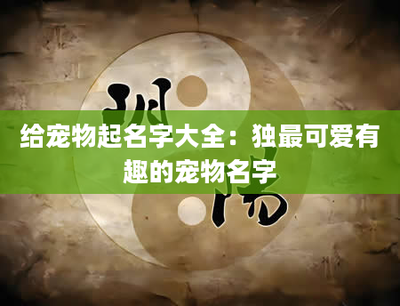 给宠物起名字大全：独最可爱有趣的宠物名字