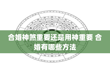 合婚神煞重要还是用神重要 合婚有哪些方法