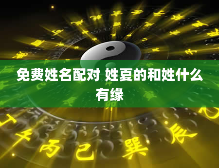 免费姓名配对 姓夏的和姓什么有缘