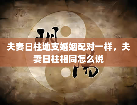 夫妻日柱地支婚姻配对一样，夫妻日柱相同怎么说