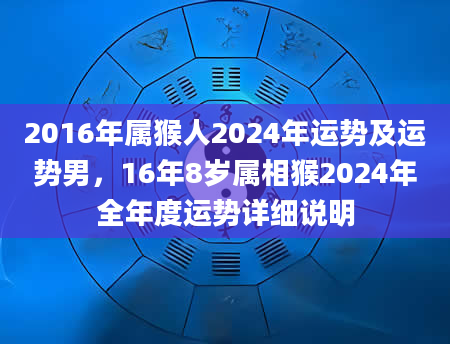 2016年属猴人2024年运势及运势男，16年8岁属相猴2024年全年度运势详细说明